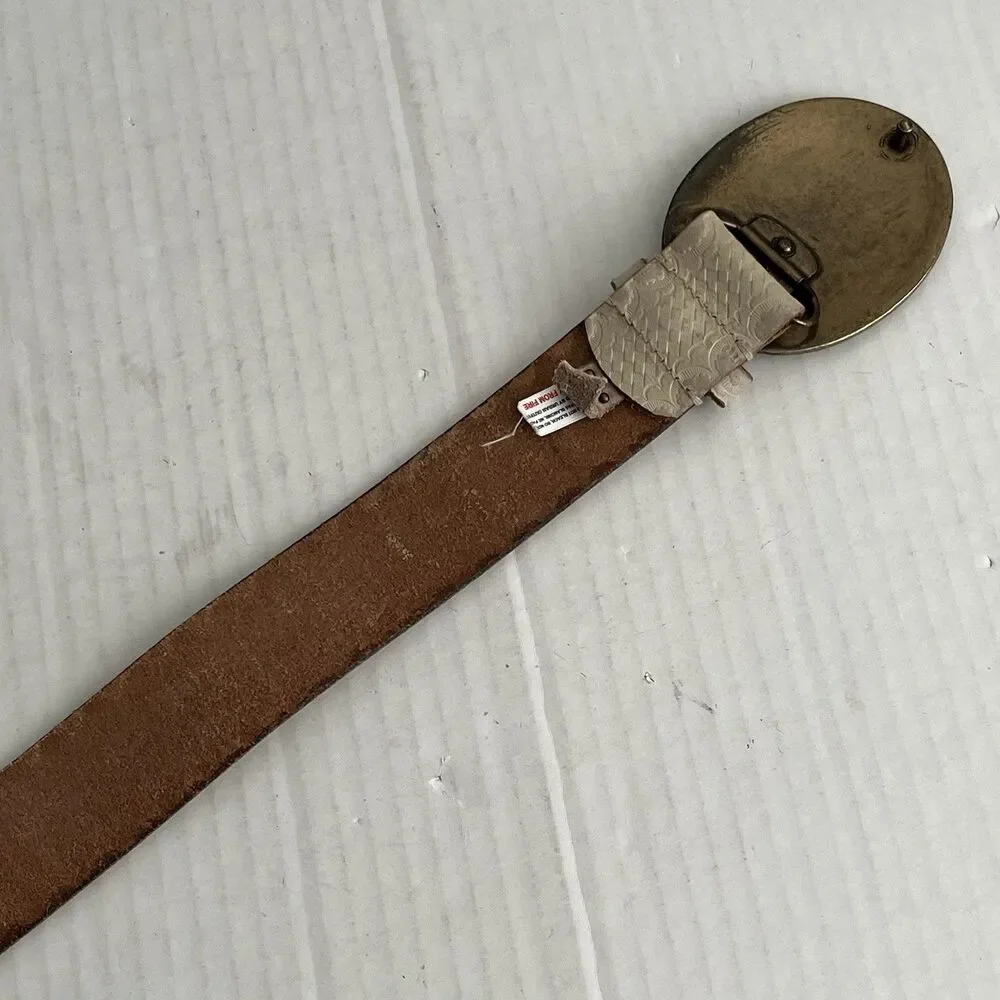 Free People Duke Concho Belt Brass Oval Buckle Leather Western Boho M/L 42”